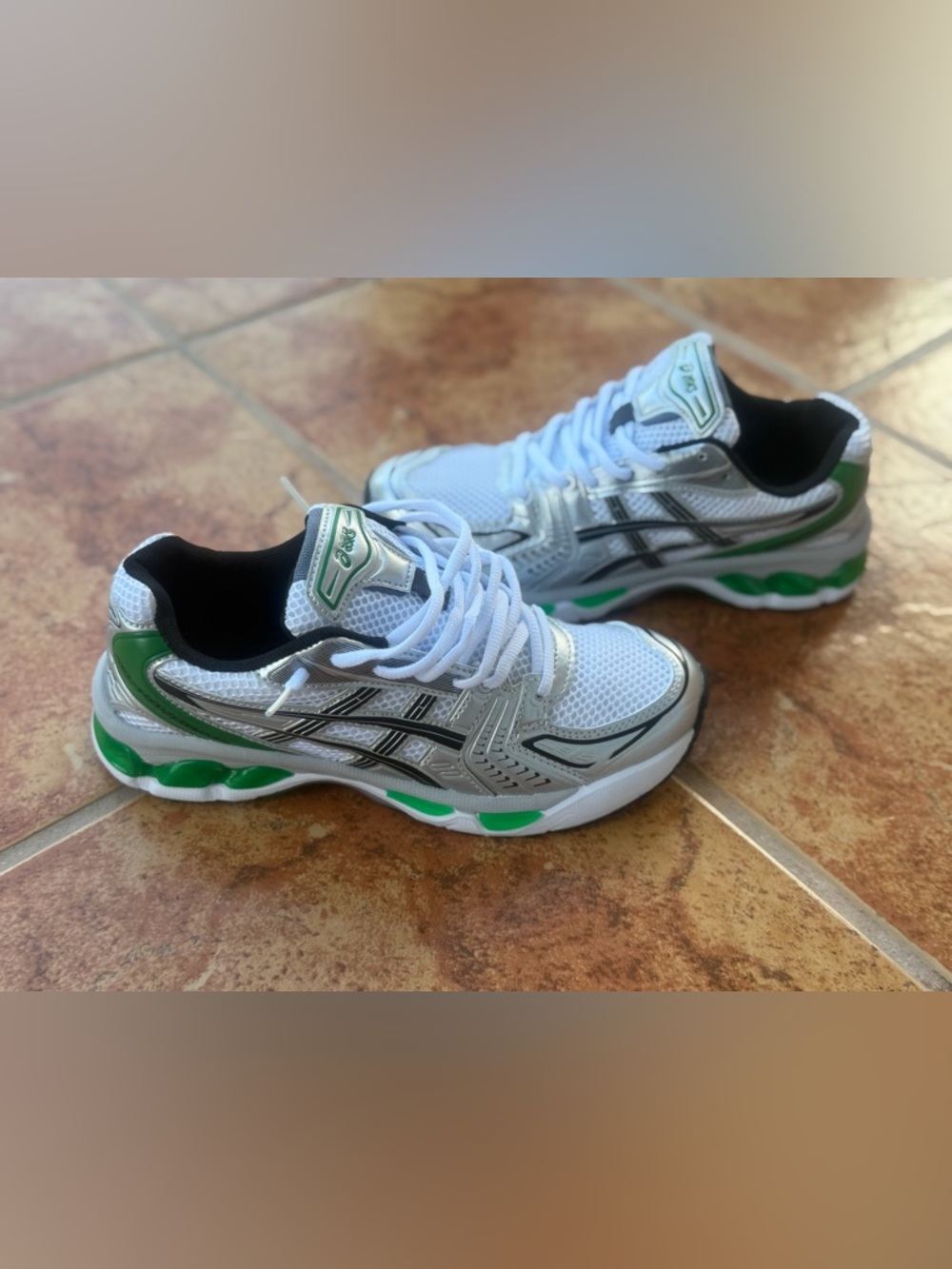 Size 8.5 Men’s And Women’s 10 - Asics Gel Kayano 14 Metallic Silver Green